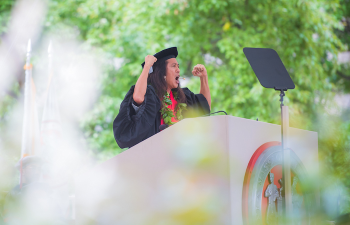 Image of Kealoha Wong speaking at the Special Ceremony for the Classes of 2020 and 2021