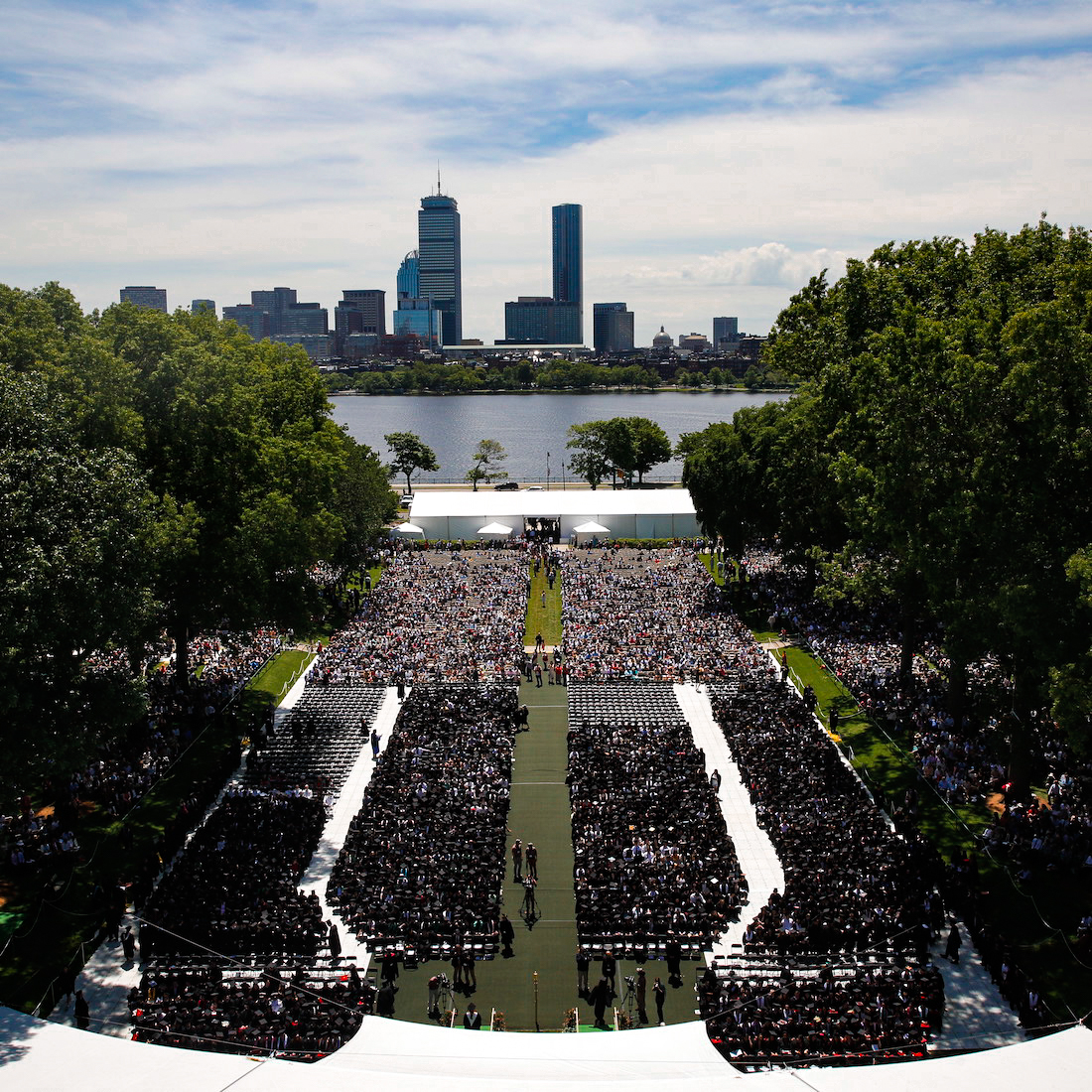Image of the audience in Killian Court during Commencement