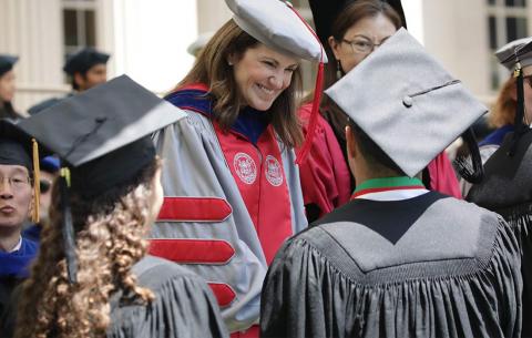 Chancellor Cynthia Barnhart SM '86 PhD '88 greets MIT's newest graduates