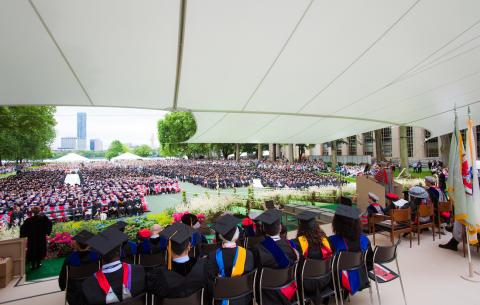 Image from the back of the stage looking out over the audience during the Special Ceremony for the Classes of 2020 and 2021