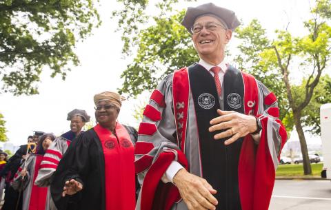 Image of President Reif leading the academic procession 
